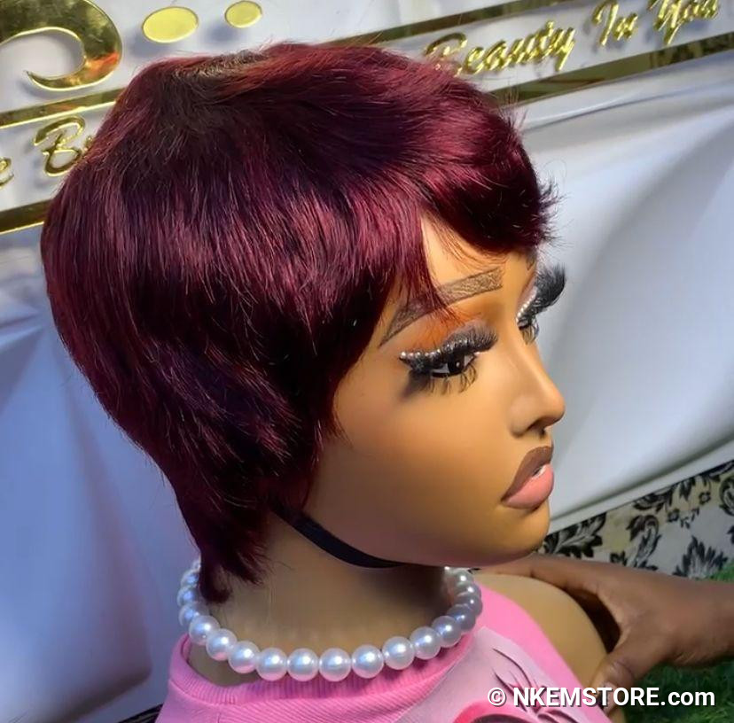 Chic Burgundy Wine Red Short Pixie Cut Human Hair Wig
