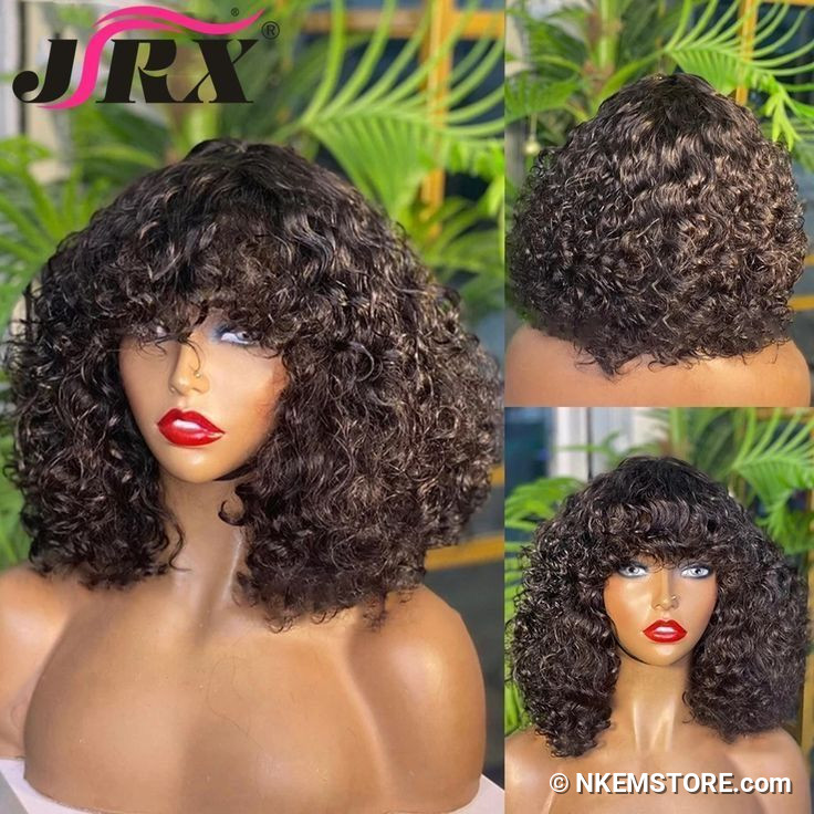 Full Bounce Curly Afro Bob Wig with Fringe Bangs